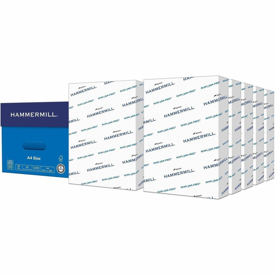 Hammermill Copy Plus Paper - White - A4 - 8 17/64" x 11 11/16" - 20 lb Basis Weight - Jam-free, Acid-free - White - 500 Sheets per Ream - 10 / Carton