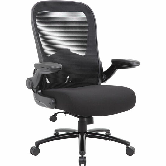 Boss Heavy Duty Flip Arm Mesh Chair - Black Seat Color - Fabric, High Density Foam (HDF) Seat Material - Black Back Color - Mesh Back Material - Black Frame Color - 5-star Base - Armrest - 1 Each