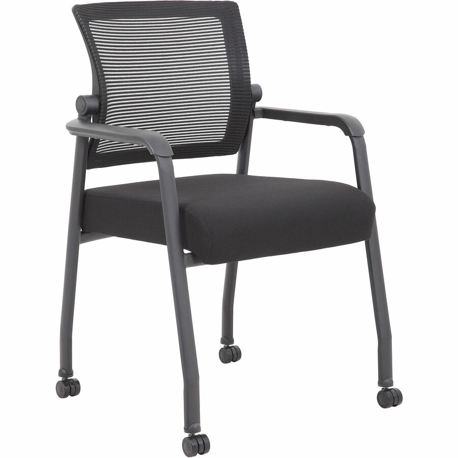 Boss Mesh 4-Legged Guest Chair - Black Seat Color - Fabric Seat Material - Black Back Color - Mesh Back Material - Black Frame Color - Tubular Steel Frame Material - Four-legged Base - Armrest - 1 Each