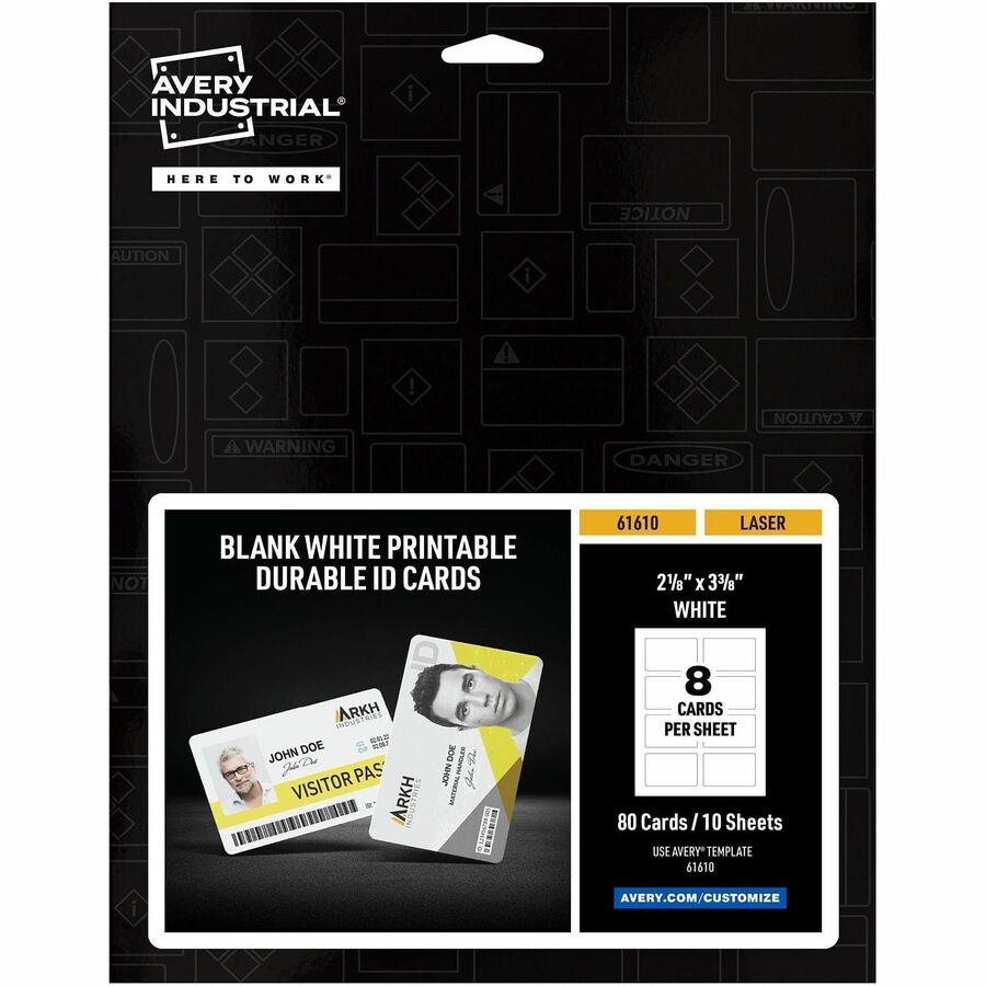 Avery&reg, ID Card - Rectangular Shape - Double Sided - Durable, Hand Writable, Printable, Water Proof, Chemical Resistant, Abrasion Resistant, Tear Resistant, UV Resistant - Industrial, Conference, Business, Card - PET - White - 1 Pack