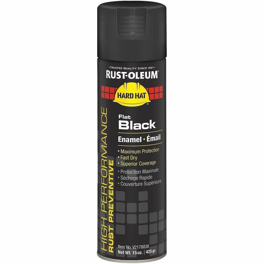 Rust-Oleum Protective Enamel Spray Paint - Gloss - Flat Black - 15 fl oz - 6 / Carton