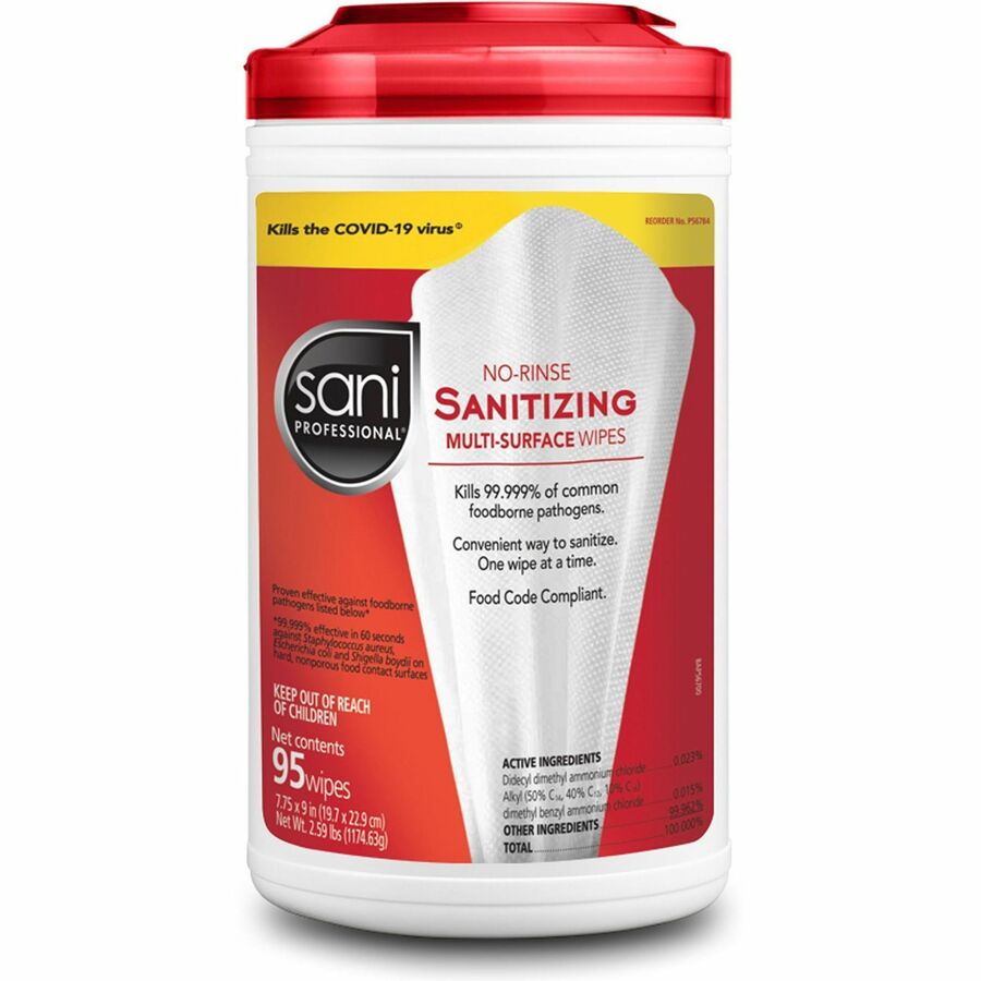 PDI No-Rinse Sanitizing Multi-Surface Wipes - Rinse-free, Disinfectant, Quick Drying - White - 95 Wipes/Tub - 1 Each