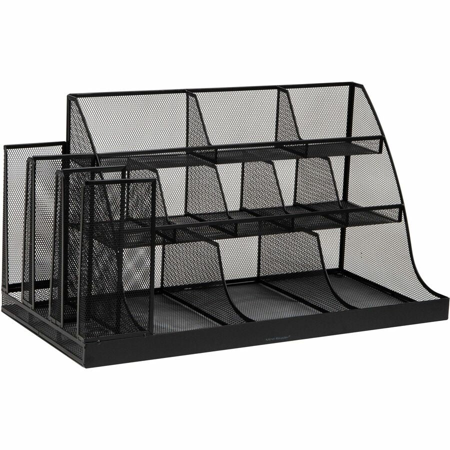 Mind Reader 14-Compartment Coffee/Condiment Organizer - 14 Compartment(s) - 3 Tier(s) - 12.80" Height x 24" Width x 12" Depth - Counter, Desktop - Lightweight, Durable, Durable, Sturdy, Food Safe, Non-slip, Easy to Clean - Black - Metal Mesh, Iron, Pla...