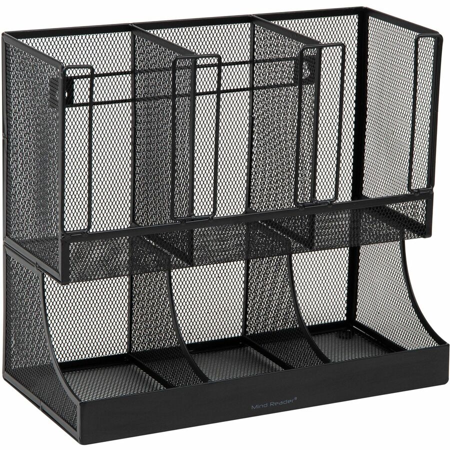 Mind Reader 6-Compartment Coffee Condiment Organizer - 6 Compartment(s) - 2 Tier(s) - 11.05" Height x 12.80" Width x 6.30" Length - Counter, Desktop, Tabletop - Durable, Lightweight, Easy to Clean, Food Safe - Black - Metal Mesh - 1 Each