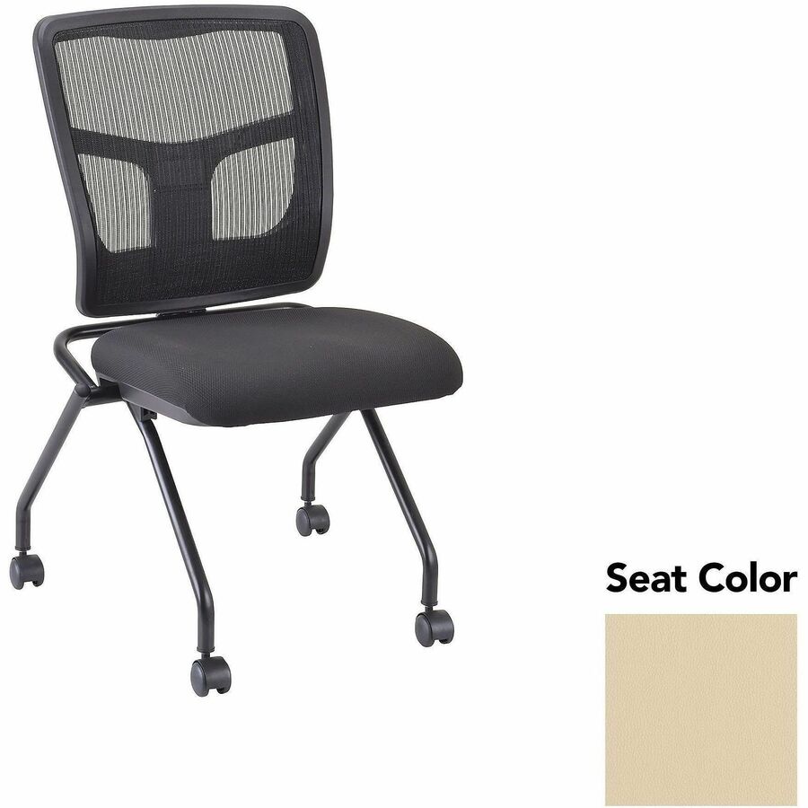 Lorell Training Room Guest Chairs - Dillon Buff Seat Color - Dillon Vinyl, Polyurethane Seat Material - Polyester, Cotton Back Material - Powder Coated Black Frame Color - Metal Frame Material - Four-legged Base - 2 / Carton
