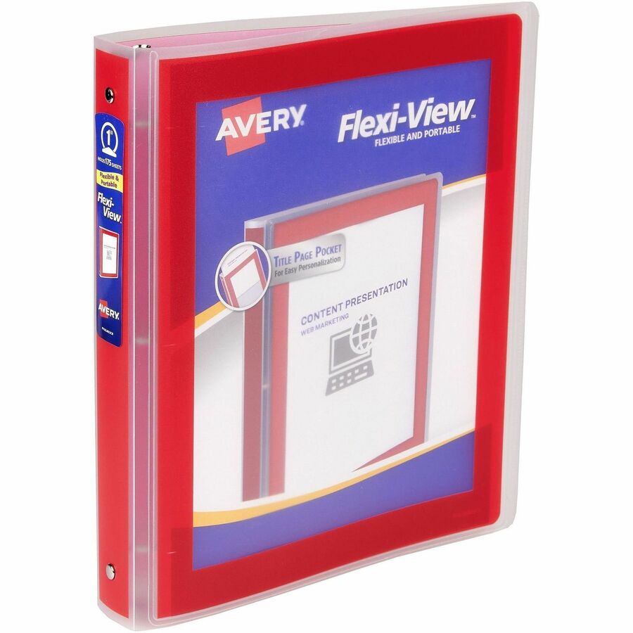 Avery&reg, Flexi-View 3 Ring Binder, 1 Inch Round Rings, 1 Red Binder - 1" Binder Capacity - Letter - 8 1/2" x 11" Sheet Size - 175 Sheet Capacity - Fastener: Round Ring - Pocket: 1, Inside Back - Polypropylene, Poly - Red - Durable, Spine, Flexible, P...