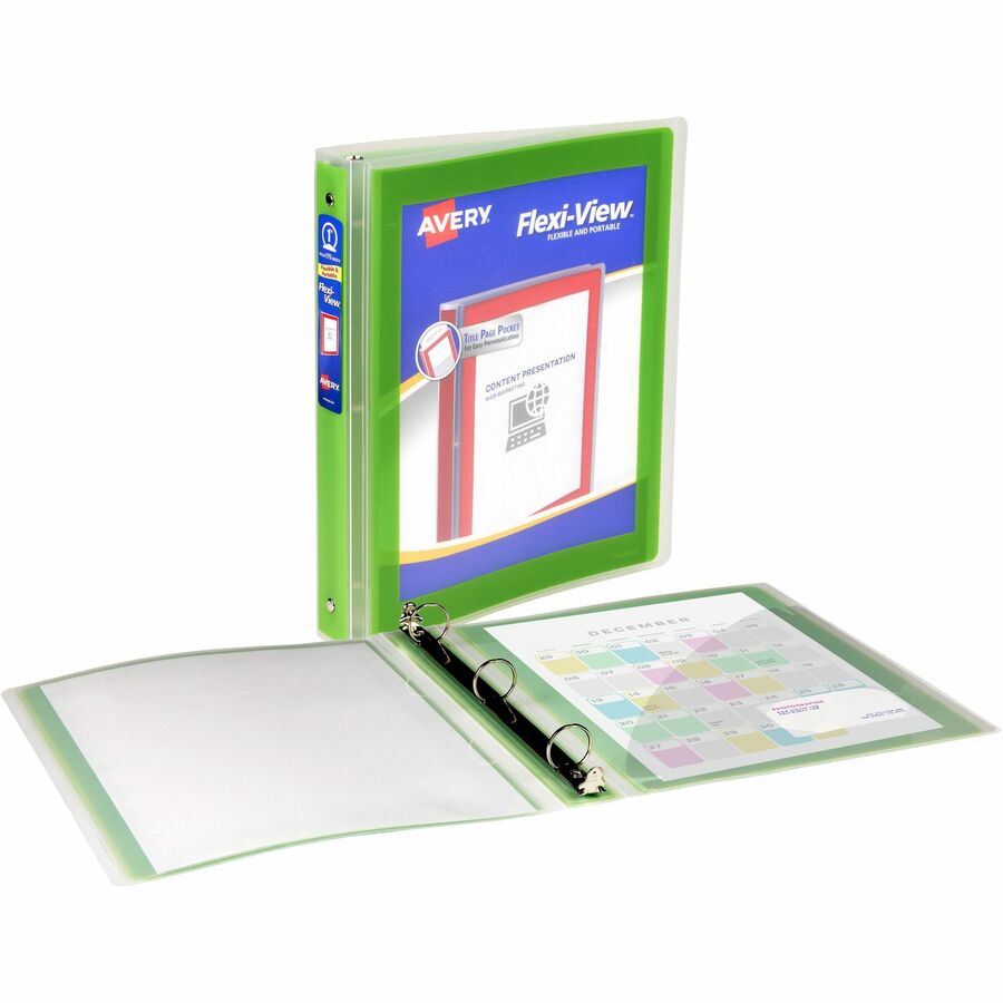 Avery&reg, Flexi-View 3 Ring Binder, 1 Inch Round Rings, 1 Chartreuse Green Binder - 1" Binder Capacity - Letter - 8 1/2" x 11" Sheet Size - 175 Sheet Capacity - Fastener: Round Ring - Pocket: 1, Inside Back - Polypropylene, Poly - Chartreuse Green - D...