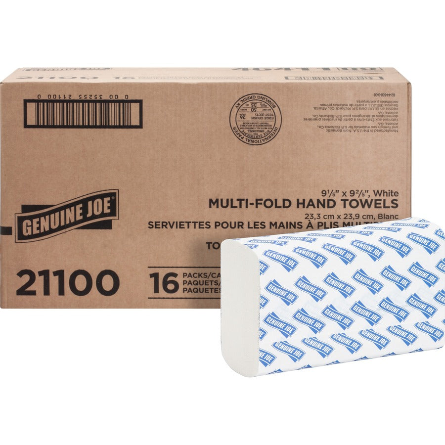 Genuine Joe Multifold Towels - 1 Ply - Multifold - 9.20" Width x 9.40" Length - White - Fiber - 4000 Towels/Carton - 80 / Pallet