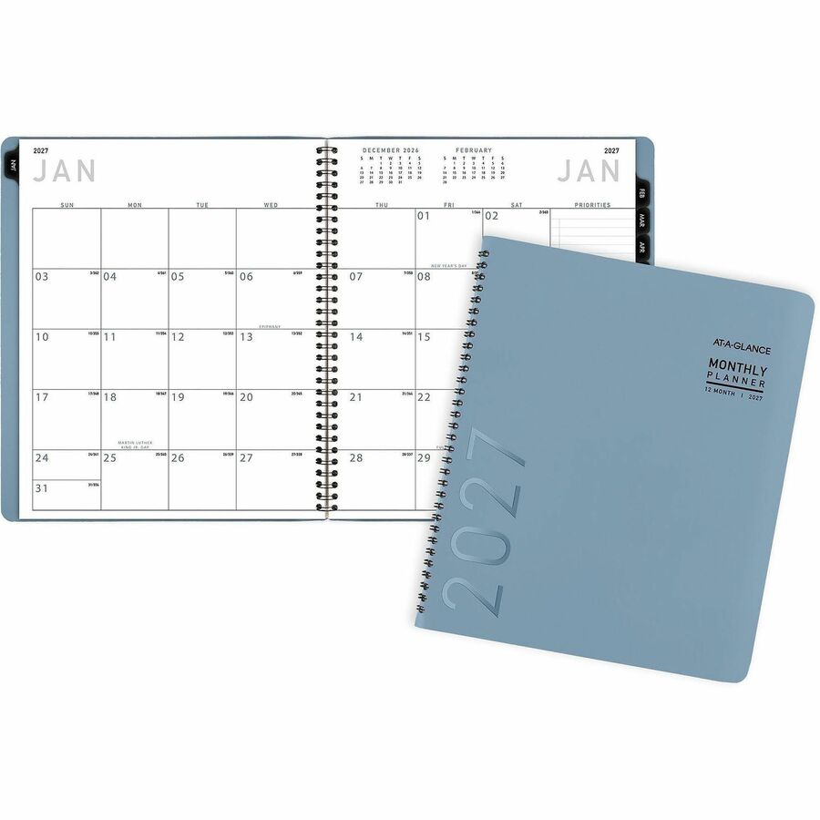 At-A-Glance Contemporary Monthly Planner - Large - Monthly - 12 Month - January 2027 to December 2027 - 2 Month Double Page Layout - 9" x 11" Sheet Size - Twin Wire - Slate Blue - Paper - 1 Each