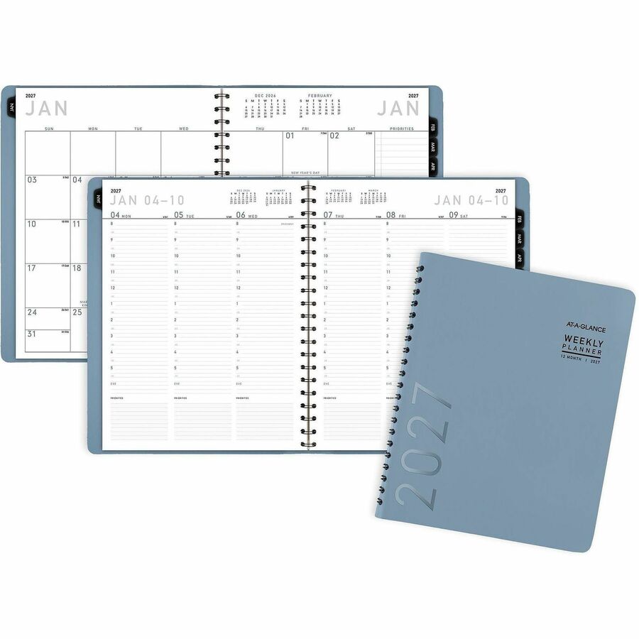 At-A-Glance Contemporary Weekly/Monthly Planner - Large - Weekly, Monthly - 12 Month - January 2027 to December 2027 - 8:00 AM to 5:30 PM - Half-hourly - Monday - Friday - 2 Week, 2 Month Double Page Layout - 8 1/4" x 11" Sheet Size - Twin Wire - Slate...