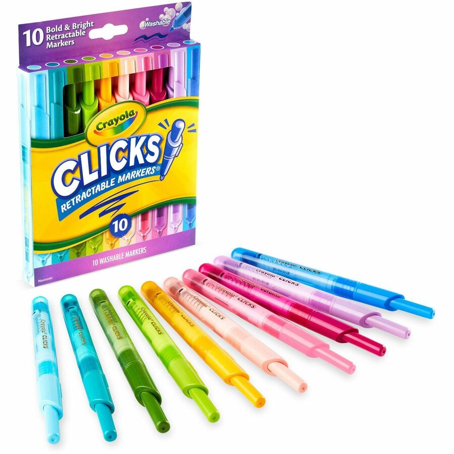 Crayola Clicks Retractable Markers - Retractable - Washable - Multi Ink - 10 / Pack