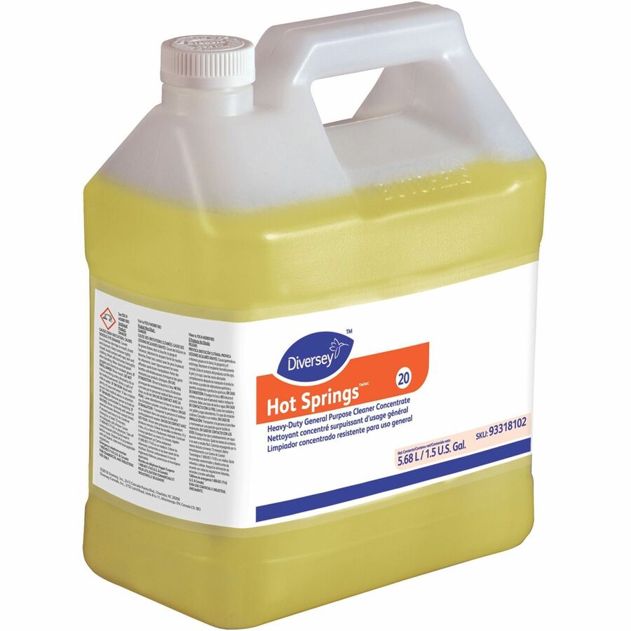 Diversey Hot Springs Heavy-Duty Cleaner - Concentrate - 192 fl oz (6 quart) - Citrus Scent - Heavy Duty, Caustic-free, Solvent-free, Phosphate-free - Yellow - 2 / Carton