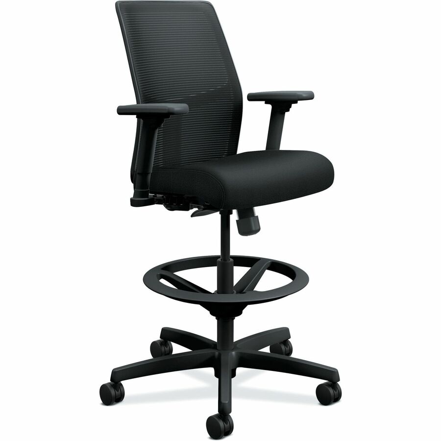 HON Ignition Seating Mesh Back Task Stool - Black Seat Color - Black Frame Color - Low Back - 5-star Base - Black - Armrest - 1 Each