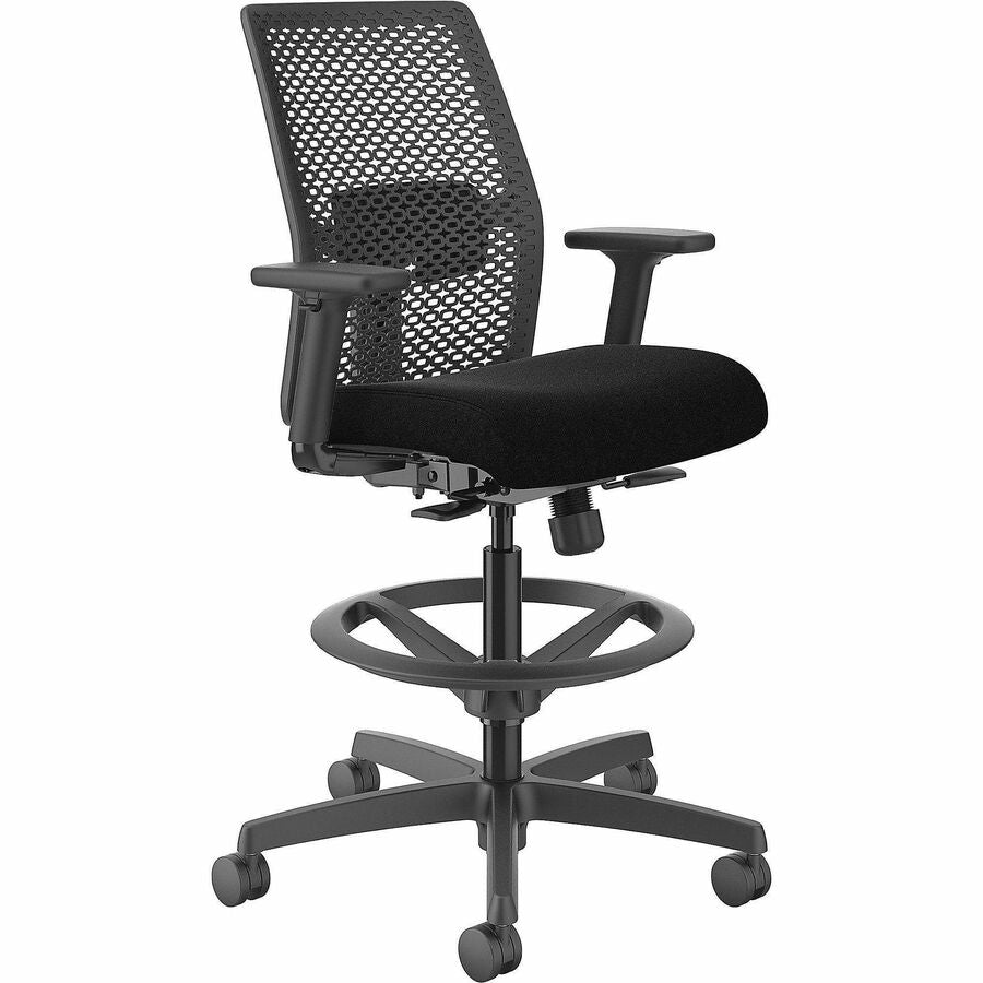 HON Ignition ReActiv Low-Back Task Stool - Centurion Black Seat Color - Molded Foam Seat Material - Charcoal Back Color - Black Frame Color - Low Back - 5-star Base - Black - 1 Each