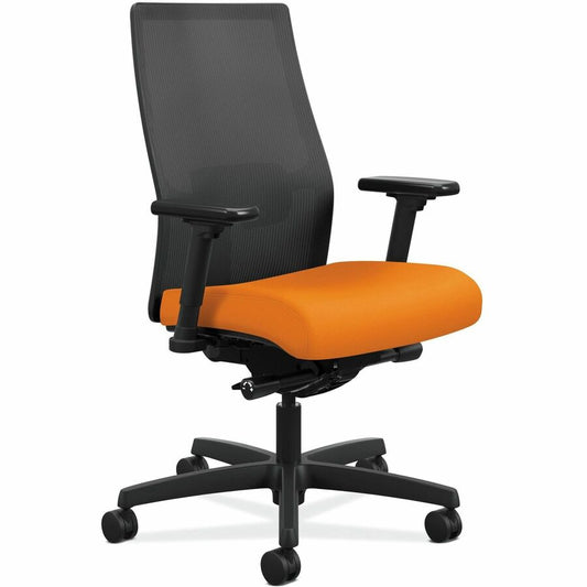 HON Ignition Black Mesh Back Chair - Fabric Seat - Apricot Seat Color - Fabric, Polyurethane Seat Material - Black Back Color - Mesh Back Material - Black Frame Color - Mid Back - 5-star Base - 1 Each