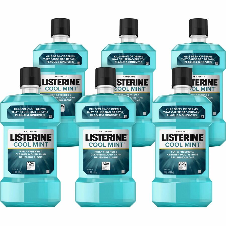 LISTERINE&reg, Cool Mint Antiseptic Mouthwash - For Bad Breath, Cleaning - Cool Mint - 1.06 quart - 6 / Carton