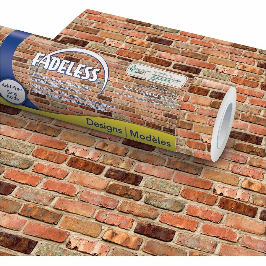 Fadeless Bulletin Board Paper Rolls - Classroom, Door, File Cabinet, School, Home, Office Project, Display, Table Skirting, Party, Decoration - 48" Width x 50 ft Length - Reclaimed Brick - Paper - 1 Roll