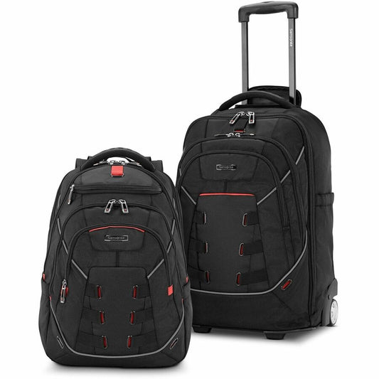 Samsonite Tectonic Nutech Carrying Case Rugged (Backpack) for 11" to 15.6" Notebook, Tablet, Water Bottle, Umbrella - Black - Water Resistant - 1680D Ballistic Polyester Body - Nylon, Polyester Exterior Material - Handle, Shoulder Strap, Telescoping Ha...