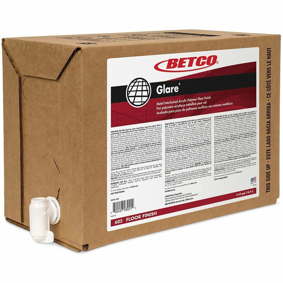 Betco Glare Floor Finish - 640 fl oz (20 quart) - 8.1 to 8.9 pH - Mild Scent - Durable, Slip Resistant, Gloss Resistant, Black Mark Resistant, Detergent Resistant - White - 1 Each