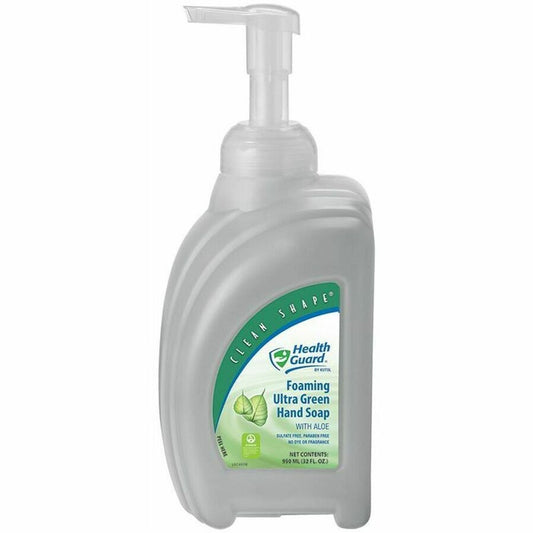 Health Guard Foaming Ultra Green Hand Soap - 1 quart - Pump Bottle Dispenser - Soil Remover - School, Hand, College, University, Daycare, Healthcare - Clear, Pale Yellow - Sulfate-free, Paraben-free, Dye-free, Fragrance-free - 6 / Carton