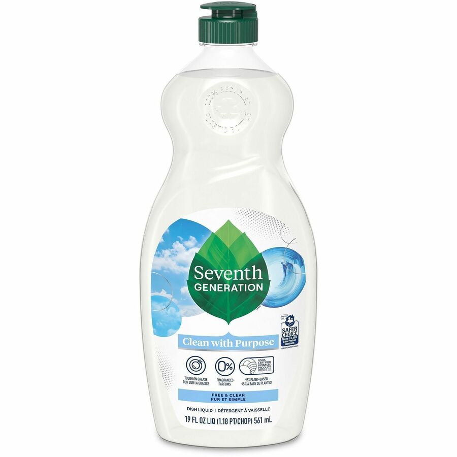 Seventh Generation Free/Clear Natural Dish Liquid - Concentrate - 19 oz (1.19 lb) - Non-toxic, Petroleum Free, Hypoallergenic, Bio-based, Kosher, Gluten-free - Clear, Multi - 1 Each