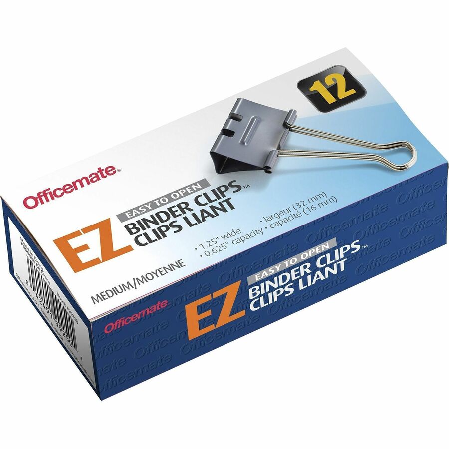 Officemate Binder Clip - Medium - 4.8" Length x 2.4" Width - 0.63" Size Capacity - for Binder - Gray - 12 / Box