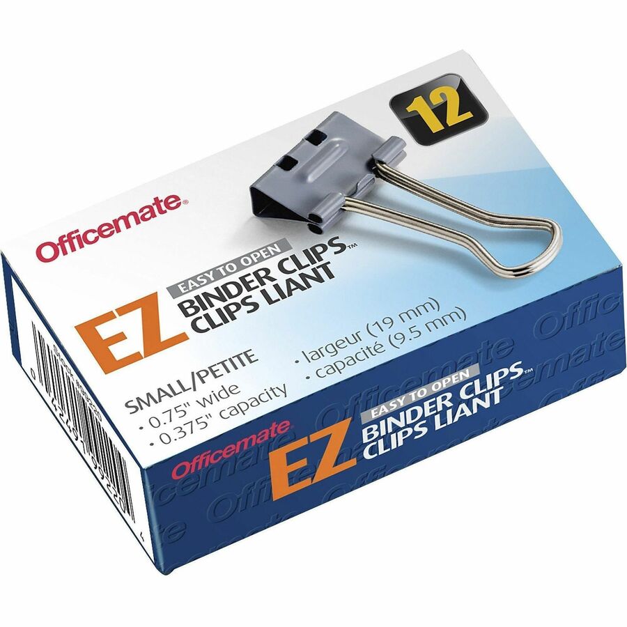 Officemate Binder Clip - Small - 2.8" Length x 1.7" Width - 0.37" Size Capacity - for Binder - Gray - 12 / Box