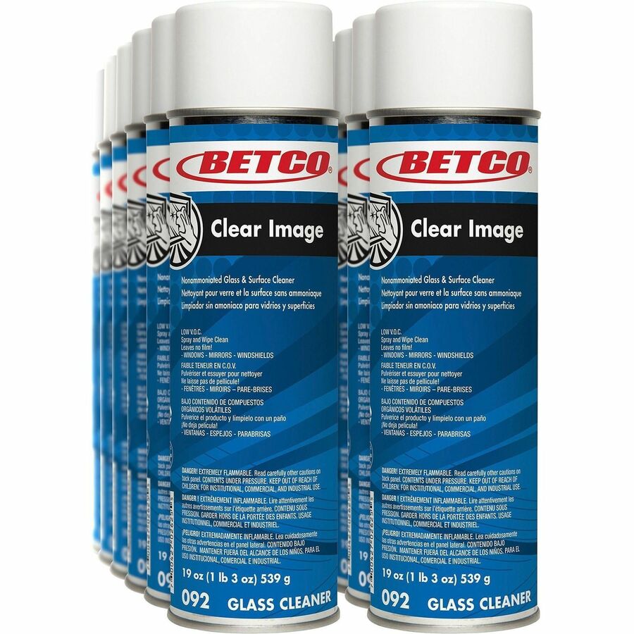 Betco Clear Image Glass & Surface Cleaner - 19 fl oz (0.6 quart) - Non Ammoniated, Fog-free, Streak-free, Anti-fog - White Aerosol Spray Can - 12 / Carton