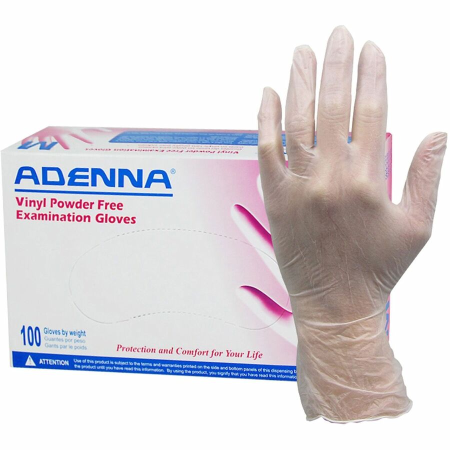Adenna Vinyl Powder Free Exam Gloves - 4 mil Thickness x 9.40" Glove Length - X-Large Size - Polyvinyl Chloride (PVC) - Translucent - Latex-free, Comfortable, Non-sterile - For Examination, Industrial, Cosmetology, Food Processing, Healthcare, Hospital...