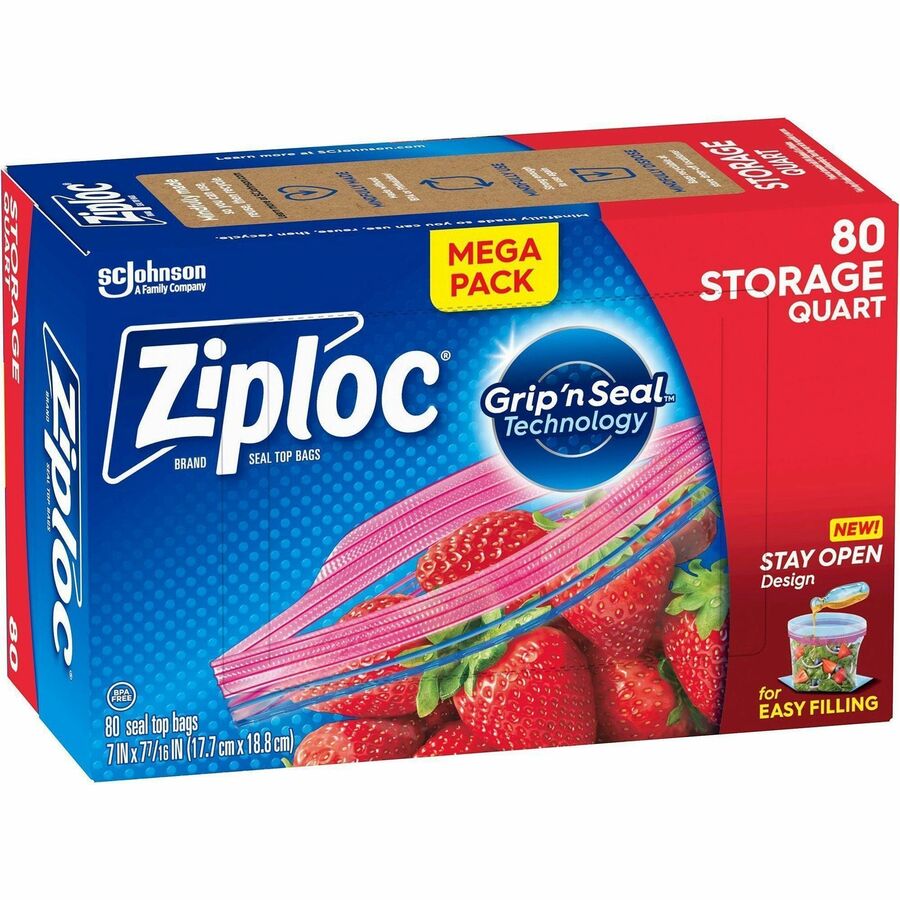 Ziploc&reg, Stand-Up Storage Bags - 1 quart Capacity - Blue - Kitchen, Storage - 80 / Box