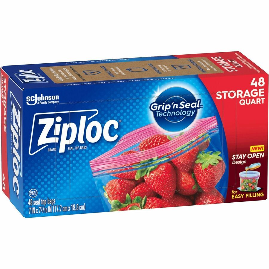 Ziploc&reg, Stand-Up Storage Bags - 1 quart Capacity - Blue - Kitchen, Storage - 48 / Box