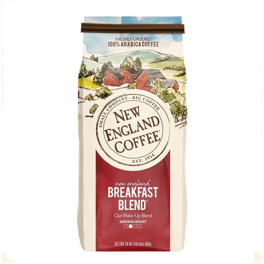 New England Coffee&reg, Ground Breakfast Blend Coffee - Medium - 24 oz - Ground - Breakfast Blend - 4 / Carton
