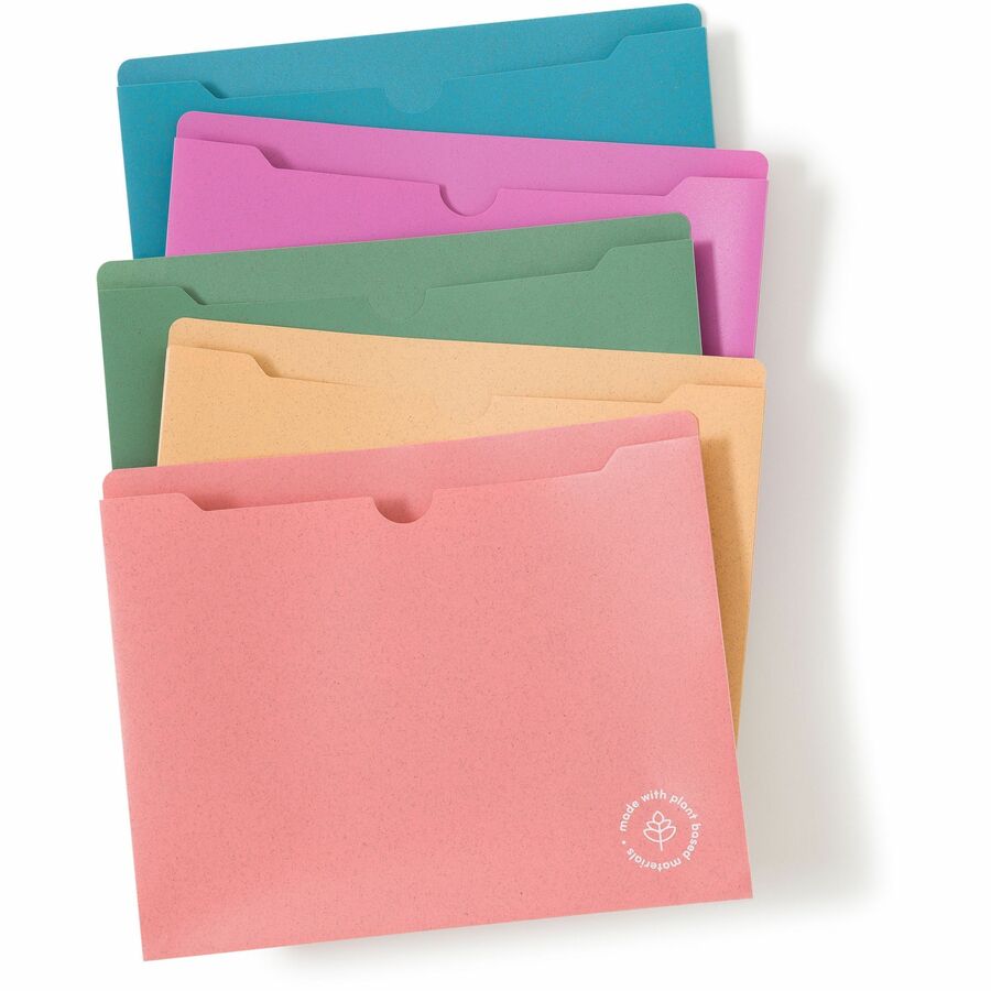 U Brands U-Eco Straight Tab Cut Letter File Jacket - 8 1/2" x 11" - 1" Expansion - 1 Pocket - Poly - Assorted - 0% Recycled - 10 / Pack