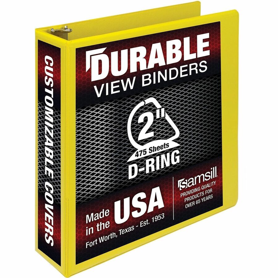 Samsill Durable Three-Ring View Binder - 2" Binder Capacity - 475 Sheet Capacity - 3 Ring - Fastener: D-Ring - Pocket: 2, Internal - Polypropylene, Chipboard - Yellow - Durable, PVC-free, Ink-transfer Resistant, Clear Overlay, Sturdy - 1 Each