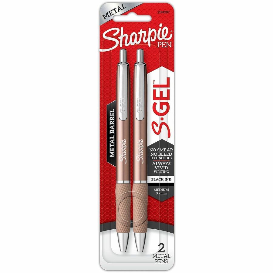 Sharpie S-Gel Pens - Black Ink - Champagne Metal Barrel - 2 / Pack