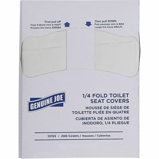 Genuine Joe Quarter-Fold Toilet Seat Covers - 16.73" Width x 14.17" Length - Quarter-fold - For Toilet - White - Paper - 200/Pack - 25 / Carton