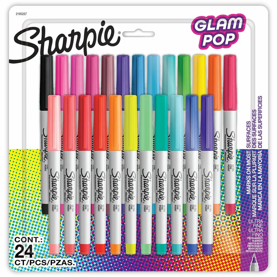 Sharpie Glam Pop Permanent Markers - Assorted Ink - 24 / Pack