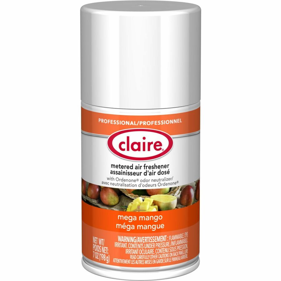 Claire Metered Air Freshener with Ordenone - Aerosol - 6000 ft� - 7 fl oz (0.2 quart) - Mega Mango - 30 Day - Odor Neutralizer - 12 / Carton
