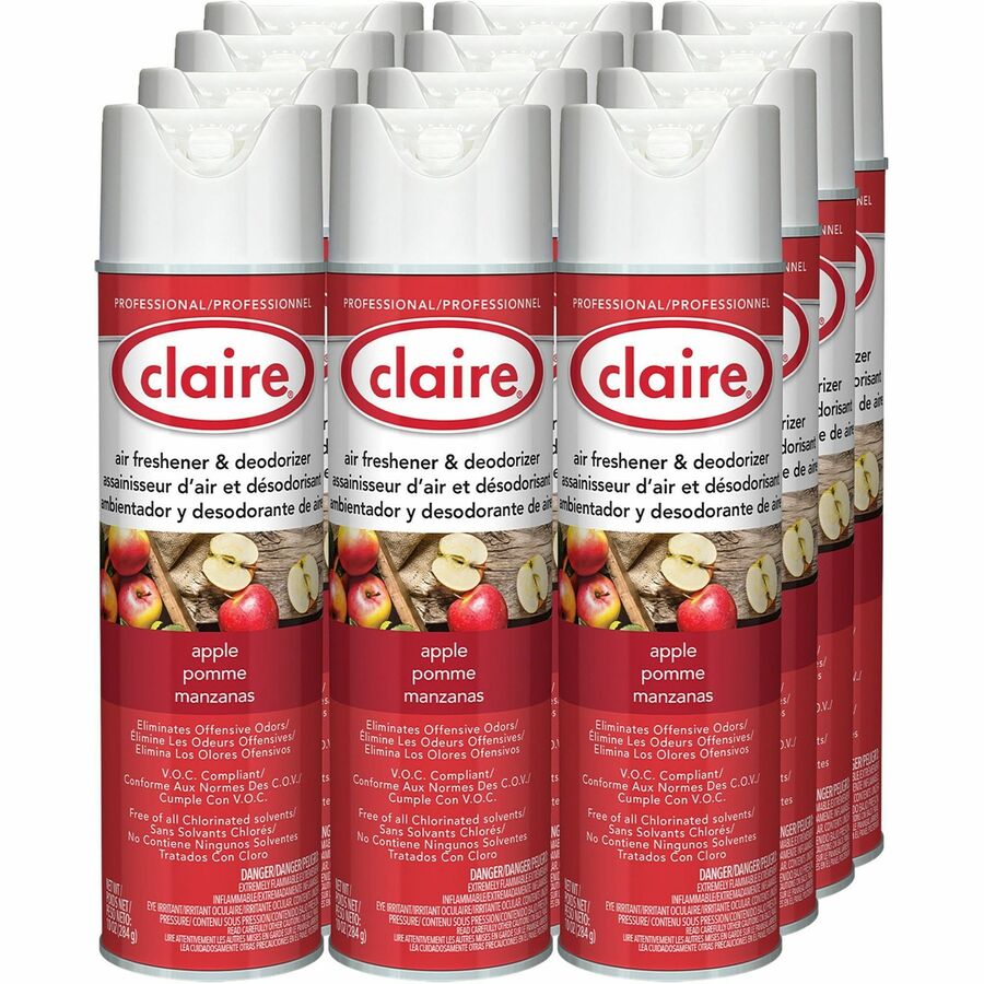 Claire Air Freshener/Deodorizer - Spray - 20 fl oz (0.6 quart) - Apple - Odor Neutralizer, Ozone-safe, Residue-free, Non-staining - 12 / Carton