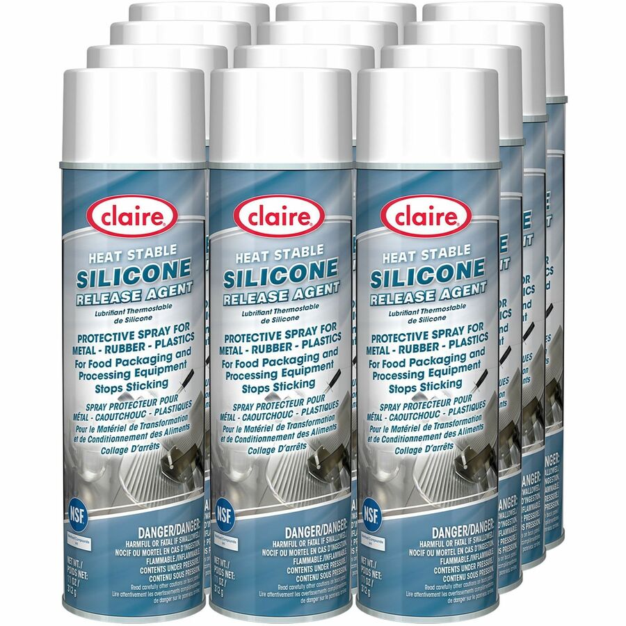 Claire Heat Stable Silicone Release Agent - 11 fl oz (0.3 quart) - Mild Petroleum Scent - Water Repellent, Non-staining, Wax-free, Water Proof, Anti-corrosive, Non-sticky - Blue - 12 / Carton