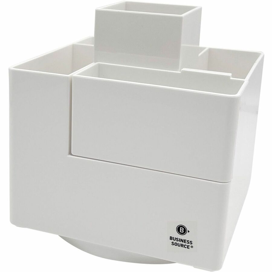Business Source Modular Rotatable Pen Cup - 6 Compartment(s) - 5.10" Height x 4.70" Width x 4.70" Depth - Modular, Sturdy, Durable - White - Polyethylene Terephthalate (PET) - 1 Each