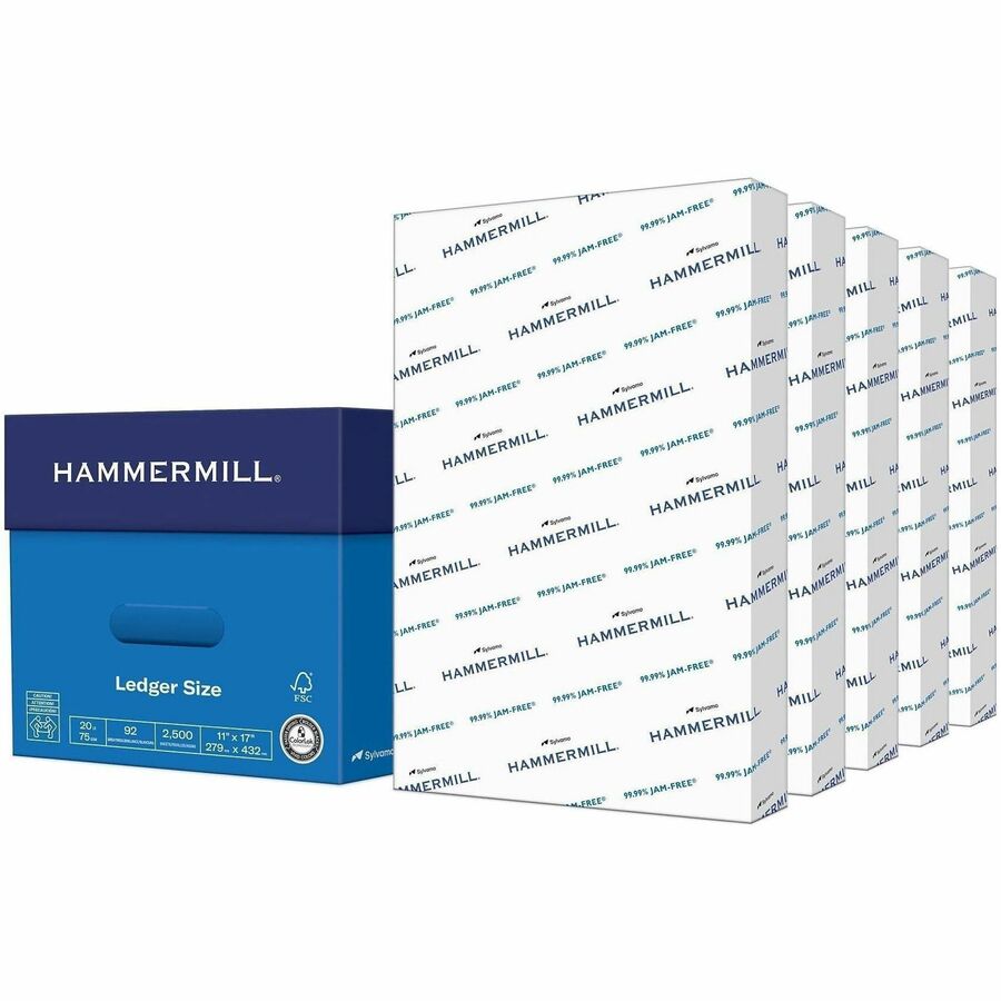 Hammermill Copy Plus Paper - 92 Brightness - 11" x 17" - 75 g/m², Grammage - Jam-free, Acid-free, Non-yellowing, Long Lasting - White - 2500 Sheets - 500 Sheets per Ream - 5 / Carton - TAA Compliant