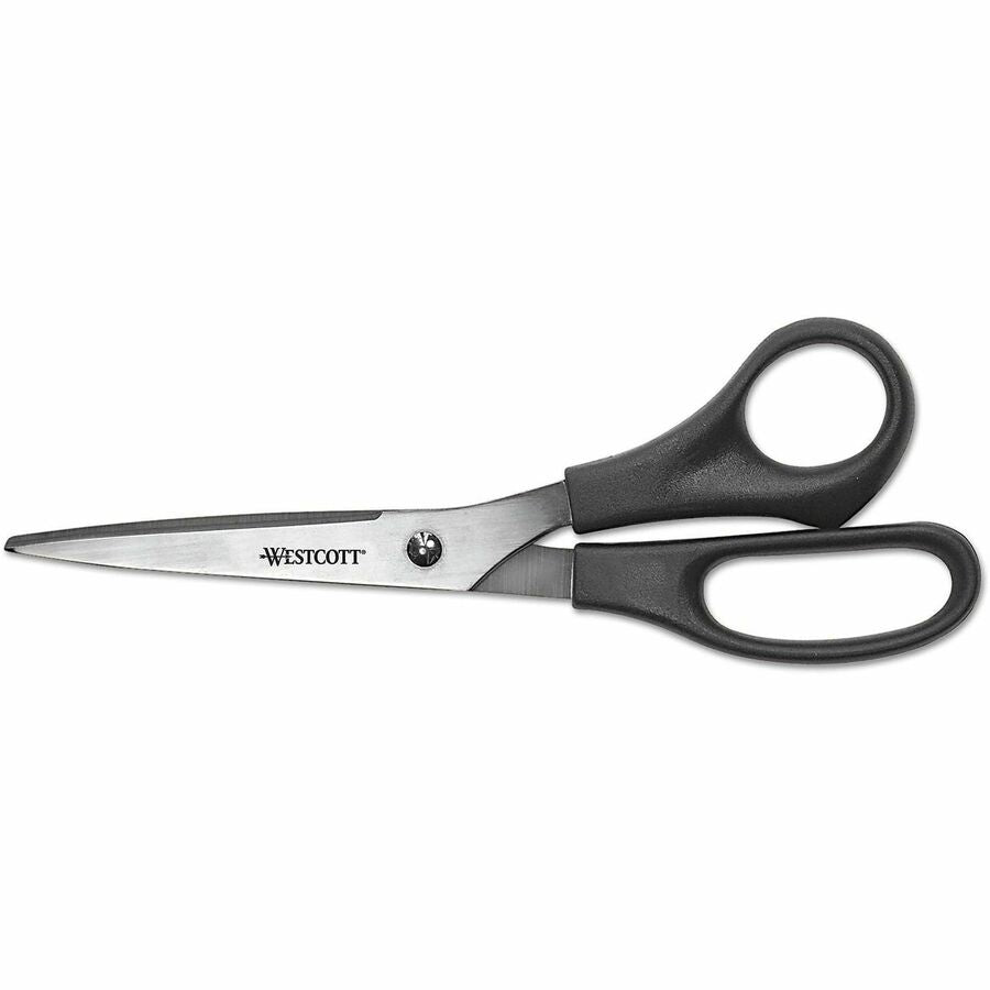 Westcott 8" Straight All-purpose Value Scissors - 3.50" Cutting Length - 8" Overall Length - Straight-left/right - Stainless Steel - Pointed Tip - Black, Stainless Steel - 3 / Pack