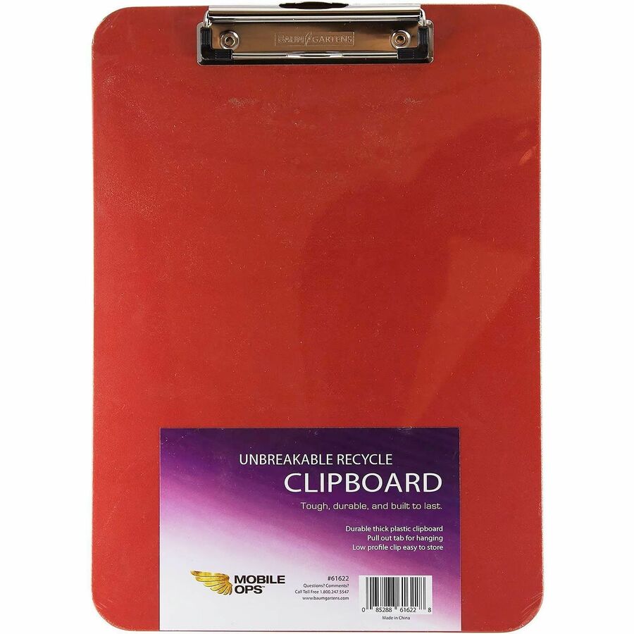 Mobile OPS Unbreakable Clipboard Red (61622) - Wire Clip - Polypropylene - Red