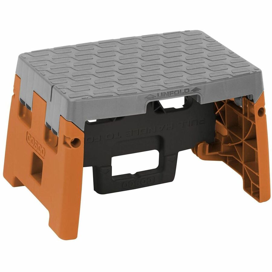 Cosco 1-Step Molded Folding Step Stool - 1 Step - 300 lb Load Capacity - Type IA - Gray, Orange