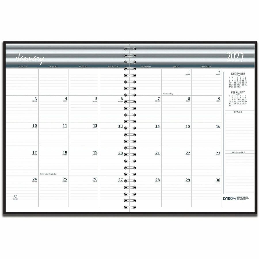 House of Doolittle 14-Month Hard Cover Planner - Julian Dates - Monthly - 14 Month - December 2026 to January 2028 - 1 Month Double Page Layout - Letter - 8 1/2" x 11" Sheet Size - Wire Bound - Paper - Black Simulated Leather Cover - 1 Each
