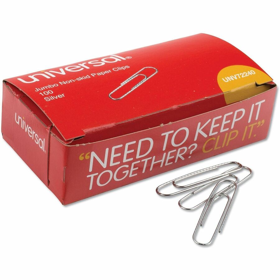 Universal Paper Clip - Jumbo - 1.9" Length x 0.5" Width - for Document, Office, School, Home, Sheet, Paper - Non-skid, Durable - Silver - Steel Wire - 100 Clips/Box - 10 / Pack
