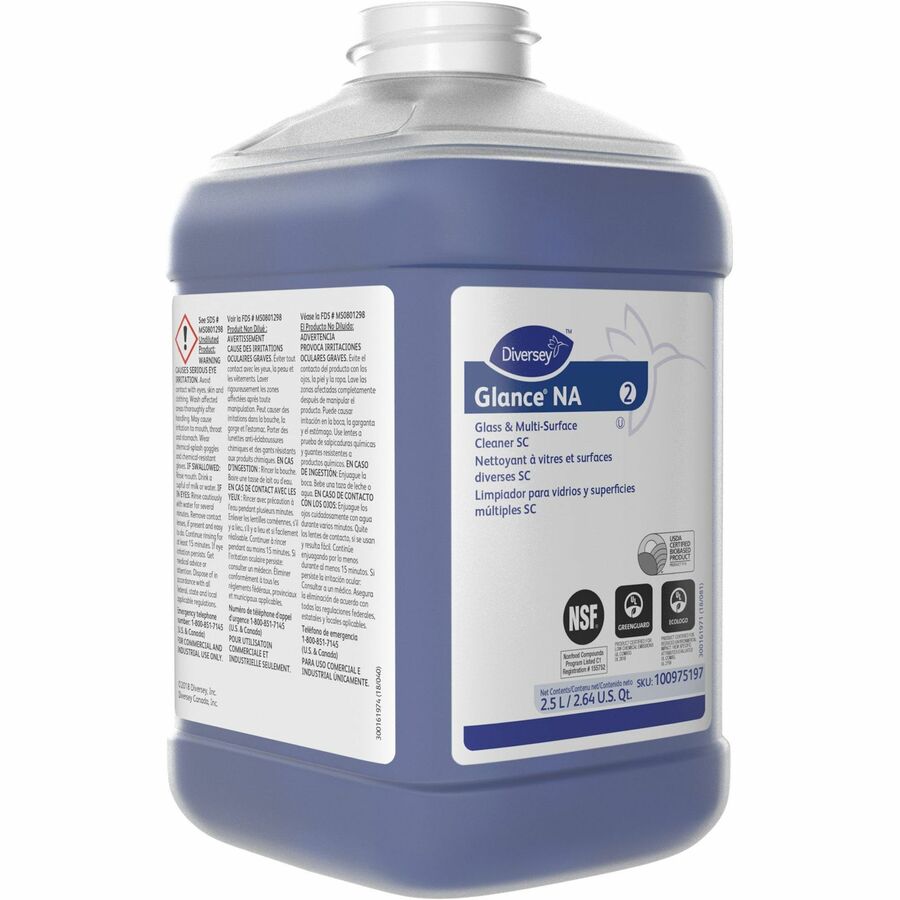 Diversey Glass/Multi-Purpose Cleaner - For Multipurpose, Multi Surface - Concentrate - 84.5 fl oz (2.6 quart) - Non Ammoniated, Streak-free, Quick Drying, Non-smearing, Fragrance-free, Dilutable, Odorless, Kosher - Blue - 1 Each