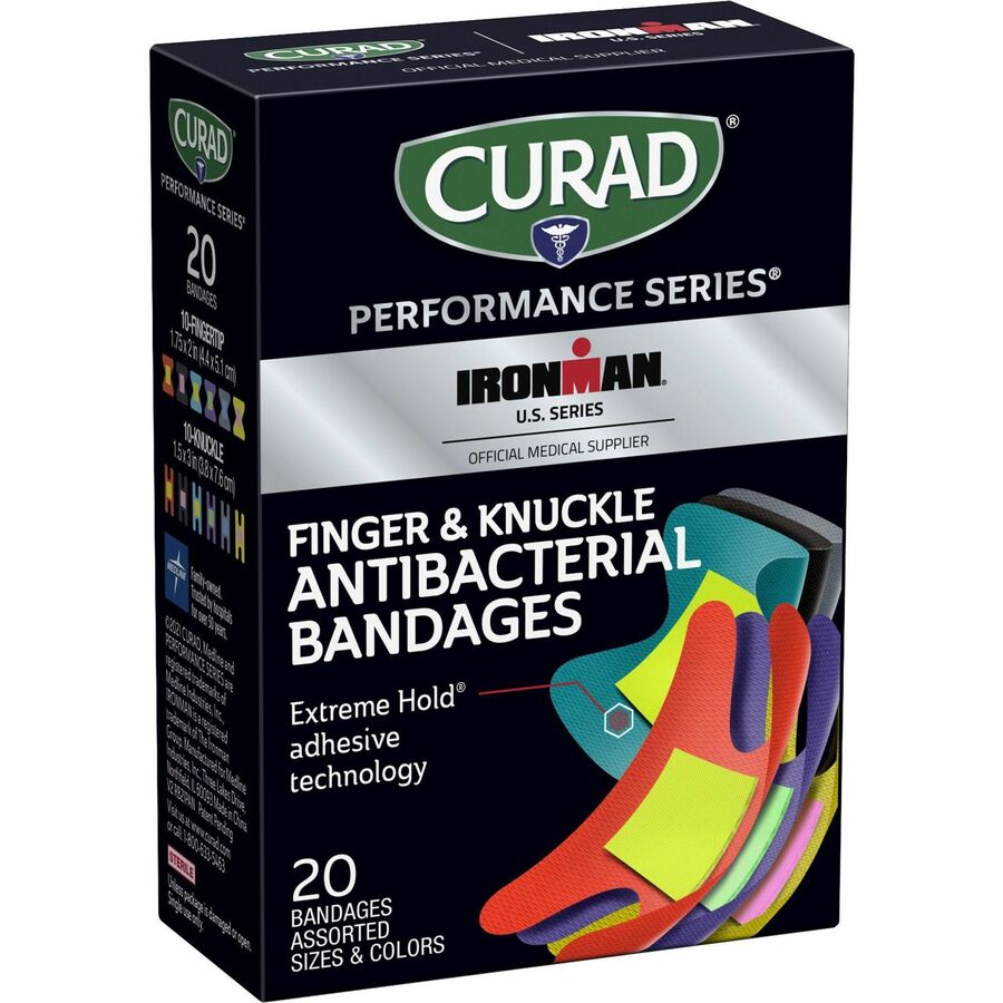 Curad Finger/Knuckle Antibacterial Bandage - Assorted Sizes - Assorted - Fabric - 1 Box