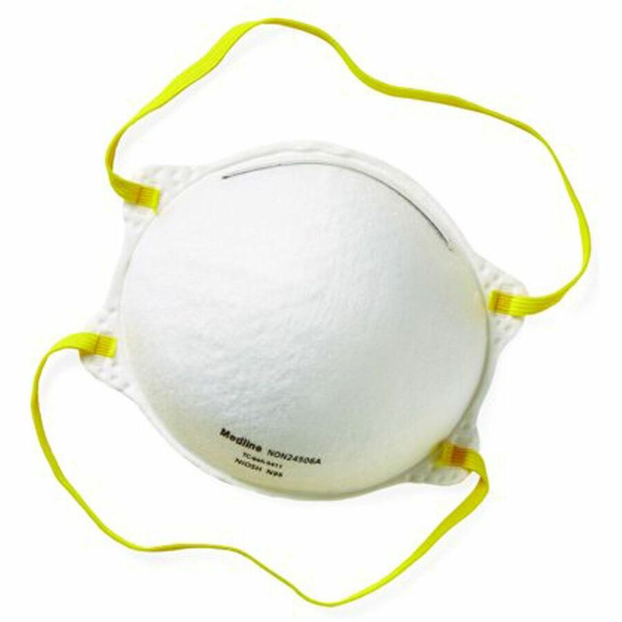 Medline Cone-Style N95 Surgical Respirator Masks - Recommended for: Surgical - Regular - Airborne Particle, Flying Particle Protection - Polyester, Metal - White - Fluid Resistant, Disposable, Latex-free - 20/Box - 12 / Carton